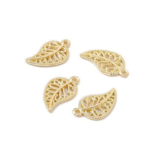 Charms, Leaf, Filigree, Gold Plated, Alloy, 19mm - BEADED CREATIONS