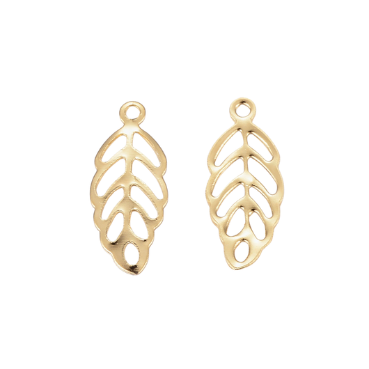 Charms, Leaf, Filigree, Stainless Steel, 18K Gold Plated, 13mm - BEADED CREATIONS
