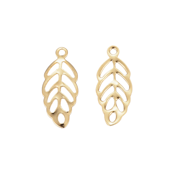 Charms, Leaf, Filigree, Stainless Steel, 18K Gold Plated, 13mm - BEADED CREATIONS