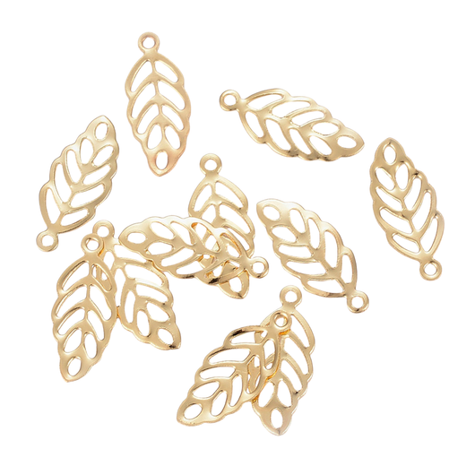 Charms, Leaf, Filigree, Stainless Steel, 18K Gold Plated, 13mm - BEADED CREATIONS