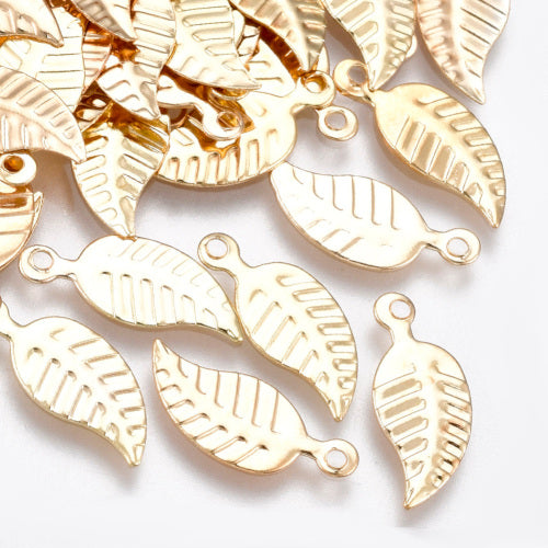 Charms, Leaf, Light Gold, Iron, 14mm - BEADED CREATIONS