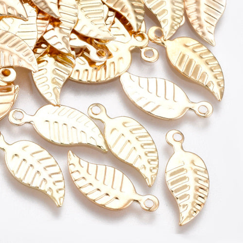 Charms, Leaf, Light Gold Plated, Iron, 14mm - BEADED CREATIONS