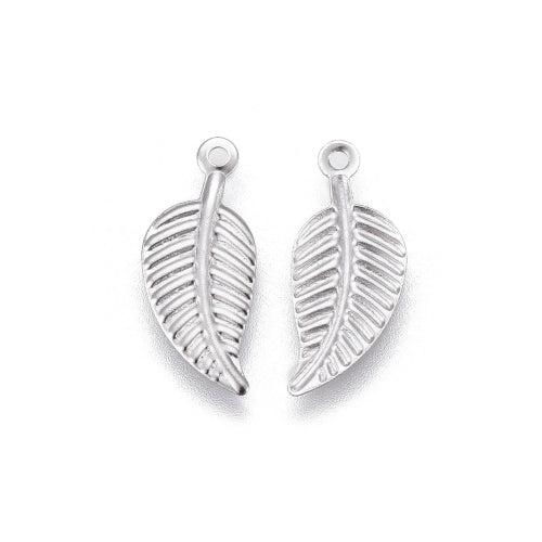 Charms, Leaf, Stainless Steel, Silver, 14mm - BEADED CREATIONS