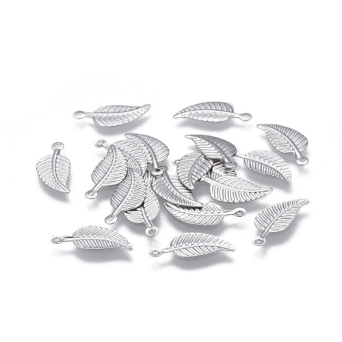 Charms, Leaf, Stainless Steel, Silver, 14mm - BEADED CREATIONS