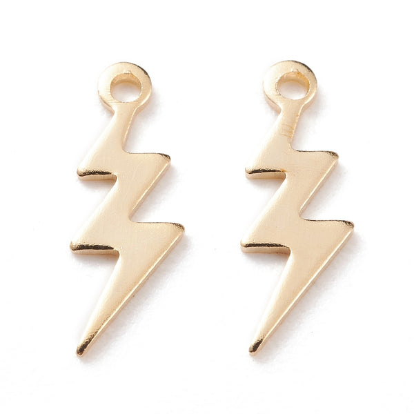 Charms, Lightning Bolt, Brass, 24K Gold Plated, 12mm - BEADED CREATIONS