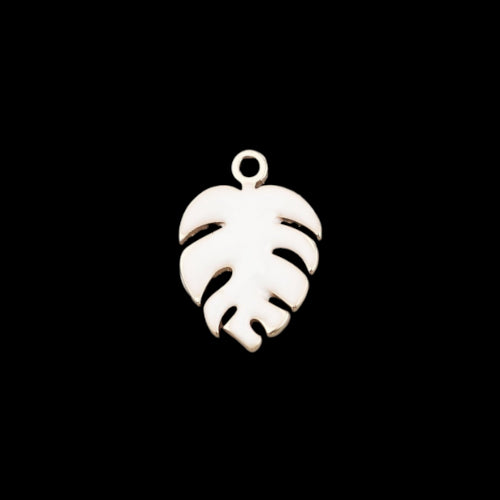 Charms, Monstera Leaf, White, Enameled, Brass, 13mm - BEADED CREATIONS