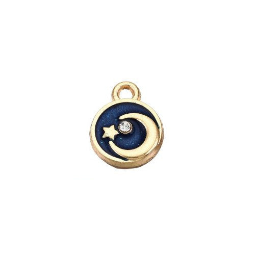 Charms, Moon And Star, Deep Blue, Enamel, Gold Plated, 13mm - BEADED CREATIONS