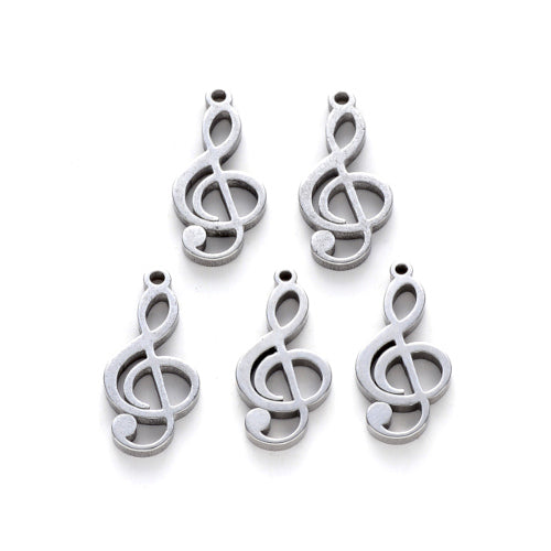 Charms, Musical Note, Laser-Cut, Stainless Steel, Silver, 17mm - BEADED CREATIONS