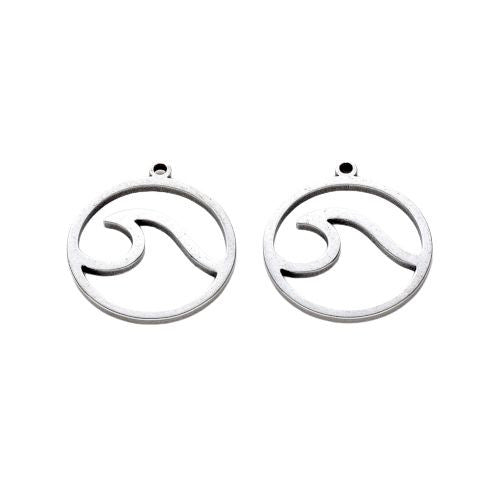 Charms, Ocean Wave, Round, Laser-Cut, Stainless Steel, Silver, 17mm - BEADED CREATIONS