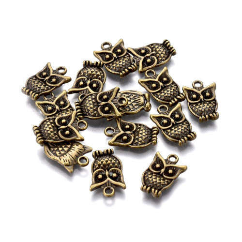 Charms, Owl, Antique Bronze, Alloy, 16mm - BEADED CREATIONS