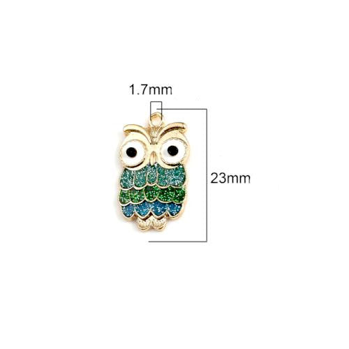 Charms, Owl, Green, Blue, Enamel, Glitter, Light Gold, Alloy, 23mm - BEADED CREATIONS