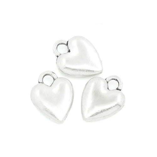 Charms, Puffed Heart, Silver, Alloy, 14mm - BEADED CREATIONS