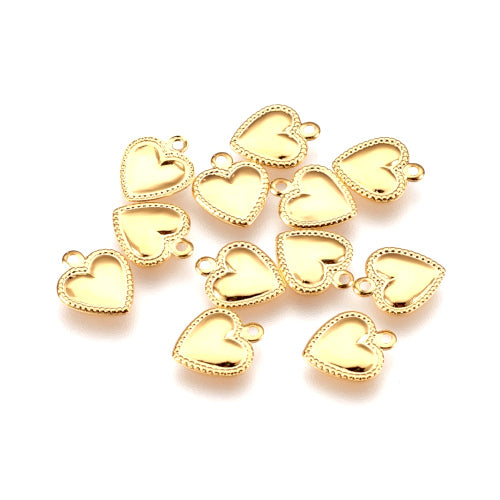 Charms, Puffed Heart, Stainless Steel, 18K Gold Plated, 10mm - BEADED CREATIONS