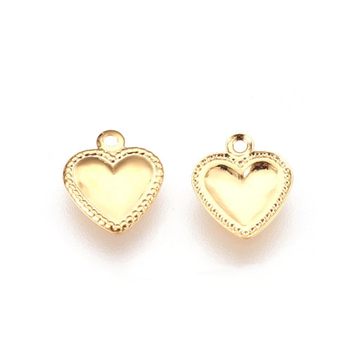 Charms, Puffed Heart, Stainless Steel, 18K Gold Plated, 10mm - BEADED CREATIONS