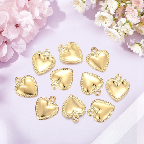 Charms, Puffed Heart, Stainless Steel, 18K Gold Plated, 10mm - BEADED CREATIONS