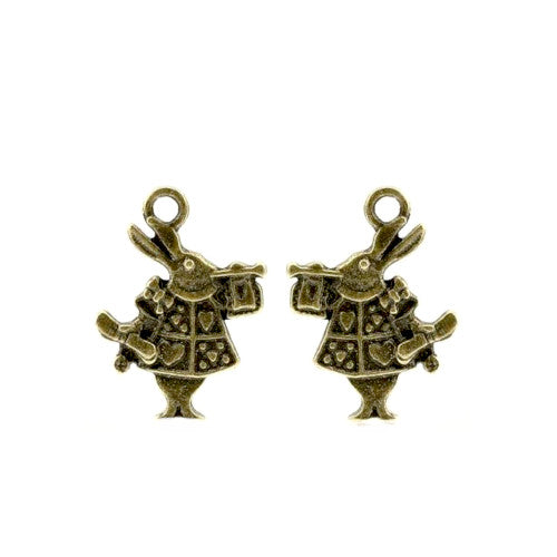 Charms, Rabbit, Alice In Wonderland, Antique Bronze, Alloy, 19mm - BEADED CREATIONS