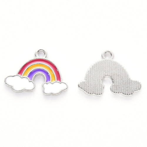 Charms, Rainbow, Single-Sided, Multicolored, Enameled, Silver Plated, Alloy, 14mm - BEADED CREATIONS