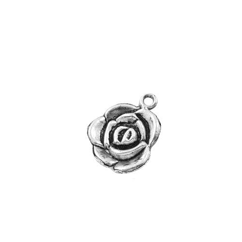 Charms, Rose Flower, Antique Silver, Alloy, 14mm - BEADED CREATIONS