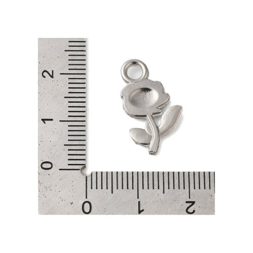 Charms, Rose Flower, Silver, Stainless Steel, 20mm - BEADED CREATIONS