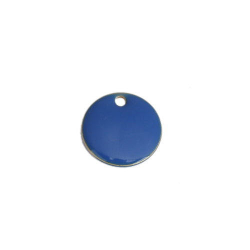 Charms, Round, Flat, Blue, Enamel, Brass, 12mm - BEADED CREATIONS