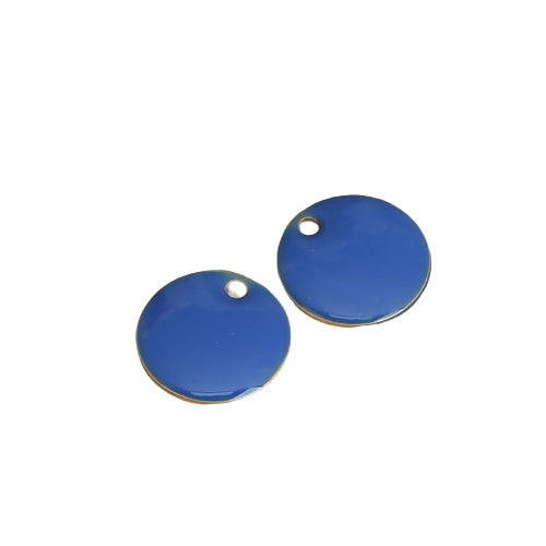 Charms, Round, Flat, Blue, Enamel, Brass, 12mm - BEADED CREATIONS