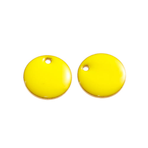 Charms, Round, Flat, Yellow, Enamel, Brass, 12mm - BEADED CREATIONS