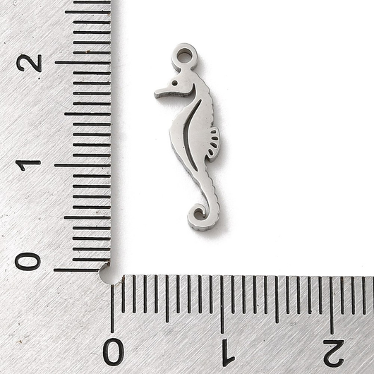 Charms, Seahorse, Laser-Cut, Stainless Steel, Silver, 18mm - BEADED CREATIONS