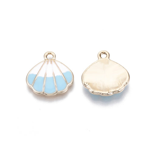 Charms, Shell, Pale Blue, White, Enamel, Light Gold, Alloy, 18mm - BEADED CREATIONS