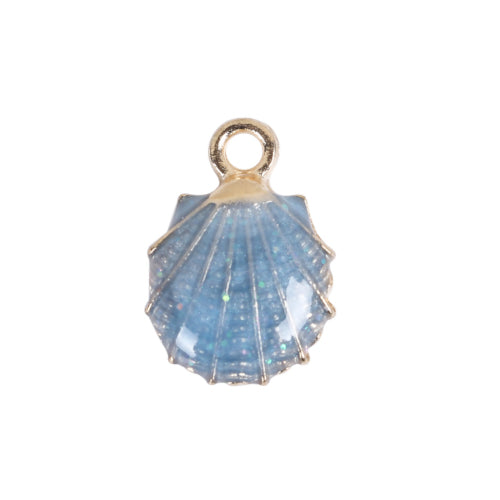 Charms, Shell, Soft Blue, Enamel, Gold Plated, Alloy, 19mm - BEADED CREATIONS