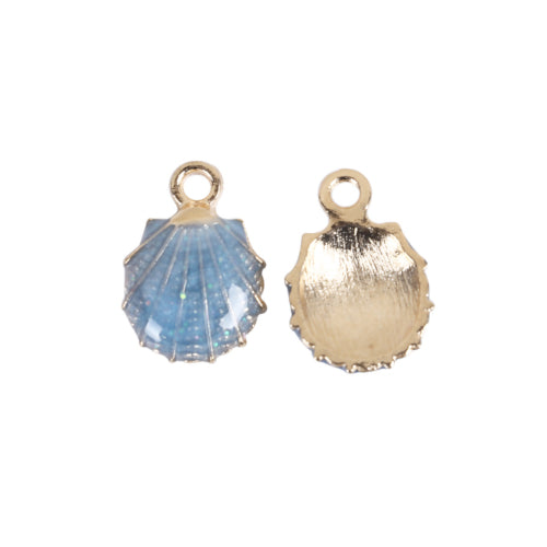 Charms, Shell, Soft Blue, Enamel, Gold Plated, Alloy, 19mm - BEADED CREATIONS