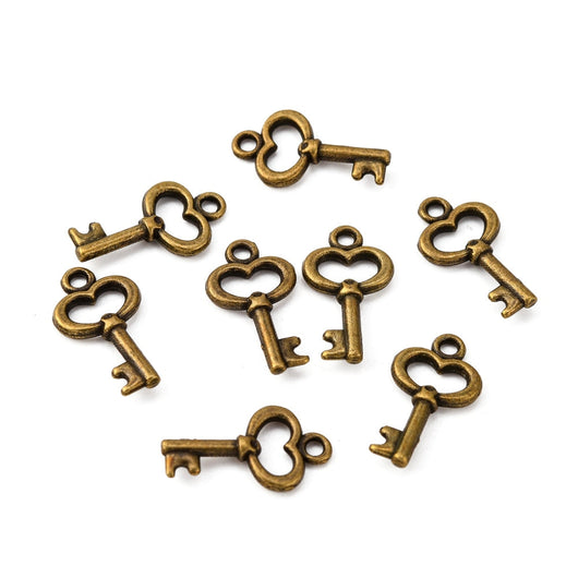 Charms, Skeleton Key, Antique Bronze, Alloy, 15.5mm - BEADED CREATIONS