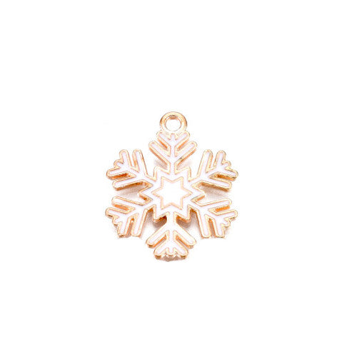 Charms, Snowflake, White, Enamel, Gold Plated, Alloy, 18mm - BEADED CREATIONS