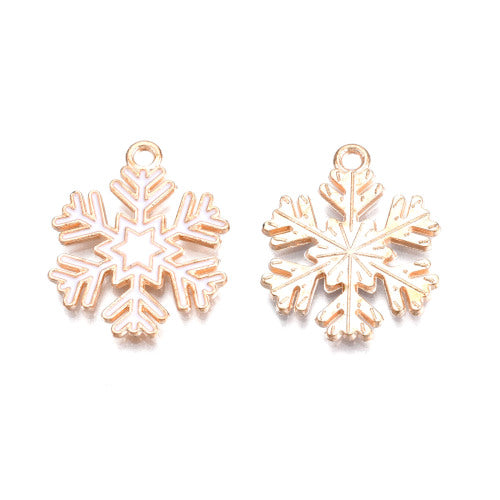 Charms, Snowflake, White, Enamel, Gold Plated, Alloy, 18mm - BEADED CREATIONS