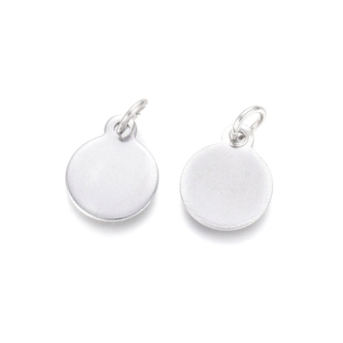 Charms, Stainless Steel, Blank Tags, With Jump Ring, Round, Silver, 12.5mm - BEADED CREATIONS