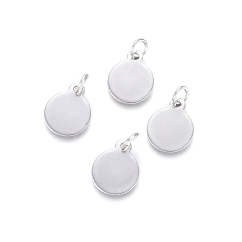 Charms, Stainless Steel, Blank Tags, With Jump Ring, Round, Silver, 12.5mm - BEADED CREATIONS