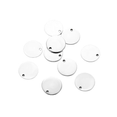 Charms, Stainless Steel, Blank, Stamping Tags, Round, Silver, 12mm - BEADED CREATIONS