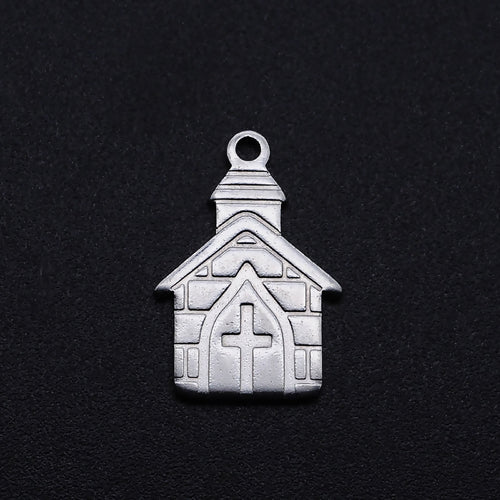 Charms, Stainless Steel, Church, Silver, 18mm - BEADED CREATIONS