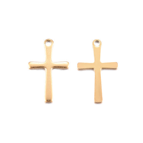 Charms, Stainless Steel, Cross, Gold Plated, 15.5mm - BEADED CREATIONS