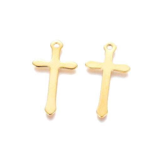 Charms, Stainless Steel, Cross, Golden, 24mm - BEADED CREATIONS