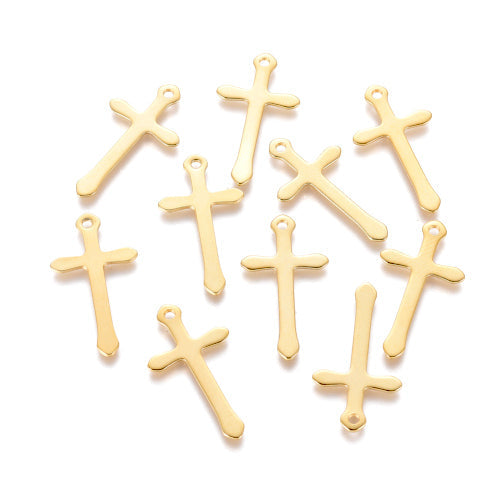 Charms, Stainless Steel, Cross, Golden, 24mm - BEADED CREATIONS