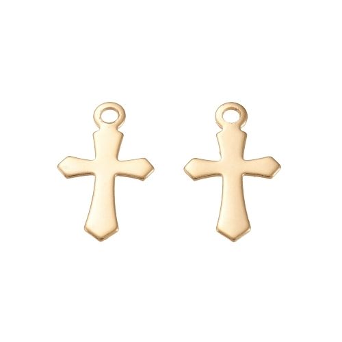 Charms, Stainless Steel, Cross, Laser-Cut, Golden, 11.5mm - BEADED CREATIONS