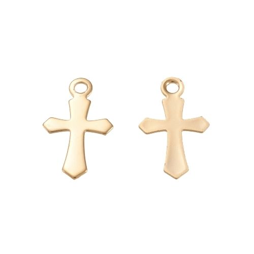 Charms, Stainless Steel, Cross, Laser-Cut, Golden, 11.5mm - BEADED CREATIONS