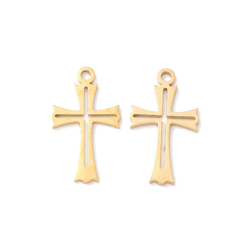 Charms, Stainless Steel, Cross, Laser-Cut, (PVD), Gold Plated, 20.5mm - BEADED CREATIONS