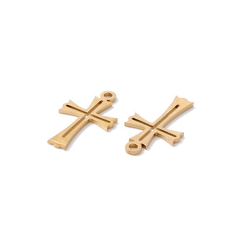 Charms, Stainless Steel, Cross, Laser-Cut, (PVD), Gold Plated, 20.5mm - BEADED CREATIONS