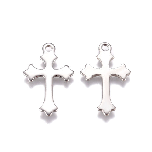 Charms, Stainless Steel, Cross, Laser-Cut, Silver, 18mm - BEADED CREATIONS