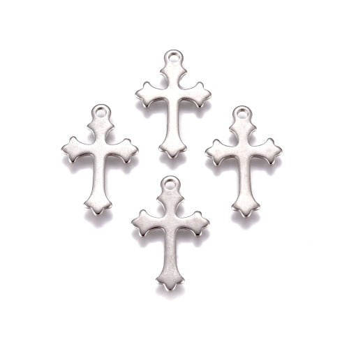 Charms, Stainless Steel, Cross, Laser-Cut, Silver, 18mm - BEADED CREATIONS