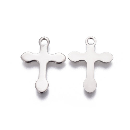 Charms, Stainless Steel, Cross, Rounded, Silver, 16mm - BEADED CREATIONS