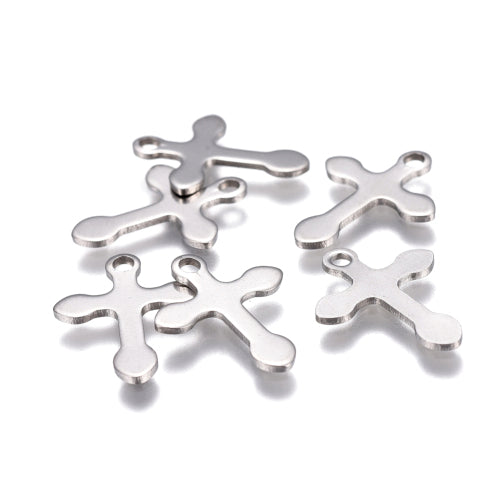 Charms, Stainless Steel, Cross, Rounded, Silver, 16mm - BEADED CREATIONS