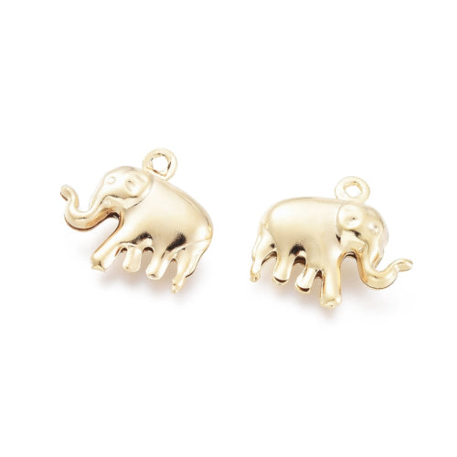 Charms, Stainless Steel, Elephant, 3D, Gold Plated, 14mm - BEADED CREATIONS