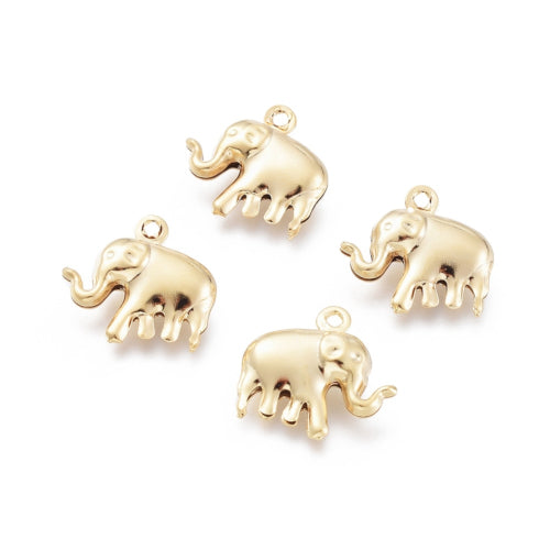 Charms, Stainless Steel, Elephant, 3D, Gold Plated, 14mm - BEADED CREATIONS